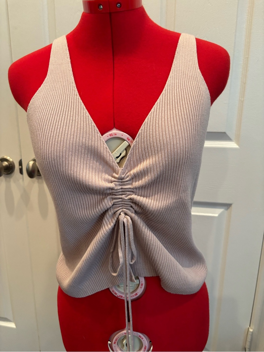 Cotton Emporium Ruched V-Neck Tank Top - Creamy beige